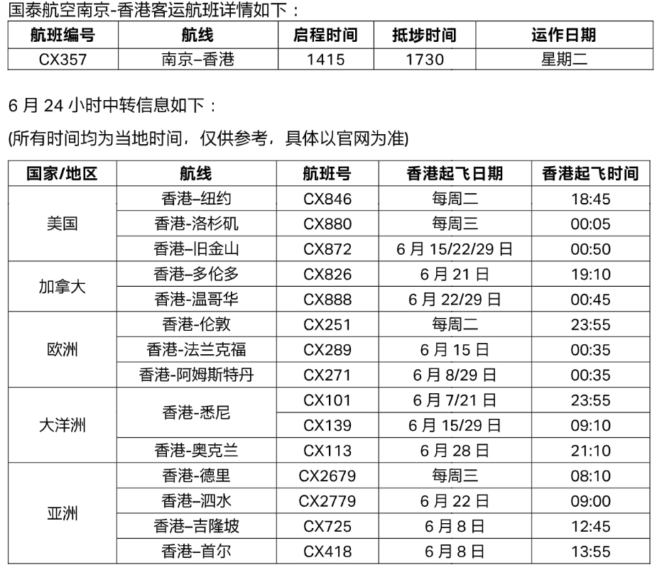 17订舱-国泰航空6月7日恢复南京—香港客运航班服务-最新新闻资讯-空运资讯-空运头条-一站式国际货运在线服务平台